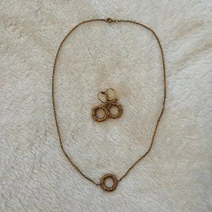 Handmade Gold Wire Wrapped Circle Necklace and Earring Set